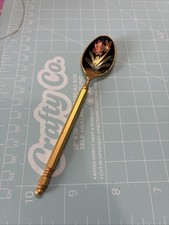 Vintage Cloisonné Enamel Figural Spoon Brooch Pin, Gold-Tone with Floral Design — listing 3