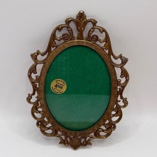 Vintage Ornate Brass Frame with Convex Glass Portrait Print of 18th-Century Lady — listing 3