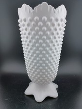 Vintage Milk Glass Hobnail Ruffled Crimped Vase / Rose Bowl — listing 5