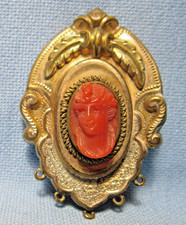 Antique Pink & White Cameo Brooch, Carved Female Profile, Wired Edge Gold-Filled Mount, listing 6