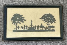 Antique Hand-Cut Paper Silhouette (Scherenschnitte) of Courting Couple in Rose Garden, Framed