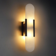 Fluted Alabaster Wall Sconce, Half-Cylinder Ribbed Form — listing 5
