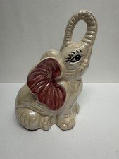 Ceramic Elephant Figurine with Raised Trunk, Cream Glaze — listing 2