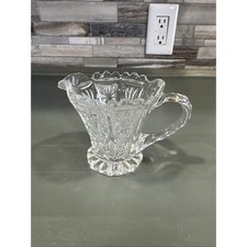 Vintage Cut Glass Crystal Creamer with Pinwheel Star Pattern, Clear, 5" x 3.5" — listing 4