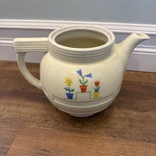 Vintage Tea-O-Lator Ceramic Teapot with Tulip Floral Band, Cream Ground with Silver Trim — listing 4
