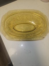 Amber Depression Glass Luncheon Plates, Floral/Scroll Pattern, Set of Multiple — listing 2