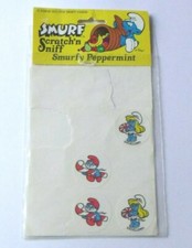 Vintage 1982 Smurf Scratch'n Sniff 12 Scented Self-Stick Stickers Pack #7705