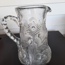 EAPG hobstar Vintage Pressed Glass Pitcher with Hobstar and Diamond Pattern — listing 4