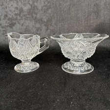 Antique EAPG Pressed Glass Individual Creamer with Hobstar and Fan Pattern — listing 4
