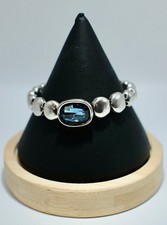 Uno de 50 Leather & Silver-Plated Cuff Bracelet with Smoky Gray-Green Faceted Crystal