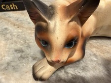 Vintage Ceramic Recumbent Siamese Cat Figurine with Blue Glass Eyes — listing 5