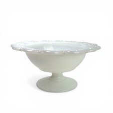 Vintage White Milk Glass Pedestal Compote with Embossed Grape & Leaf Pattern — listing 6