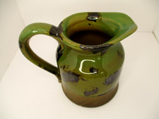 Antique Green-Glazed Redware Pottery Bowl with Molded Floral Center and Twin Handles — listing 3
