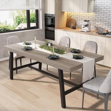 Farmhouse Dining Table with Windsor-Style Chairs, Two-Tone White and Stained Wood — listing 6