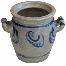 Vintage Westerwald Salt-Glazed Stoneware Lidded Crock with Cobalt Bullseye