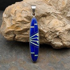 Native American Sterling Silver Lapis Lazuli Channel Inlay Half-Hoop Earrings — listing 3