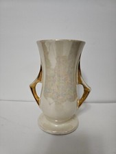 Vintage Mid-Century Iridescent Lusterware Twin-Handled Vase with Gold Trim — listing 6
