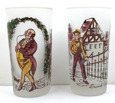 Hazel Atlas Charles Dickens Frosted Glass Tumbler & Rocks Glass Set — listing 6