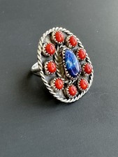Navajo Sterling Silver Bezel-Set Coral Drop Earrings, 1" with 1/2" Wire Drop — listing 5