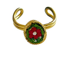 Antique Italian Micromosaic Floral Ring, Navette/Marquise Shape, Multicolored Glass Tesserae, Adjustable Band — listing 3
