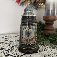German Stoneware Beer Stein with Pewter Lid, Imperial Eagle Deutschland Coat of Arms