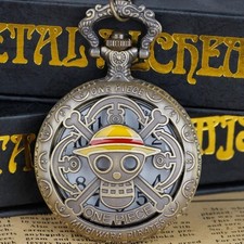 One Piece Anime Bronze-Tone Quartz Pocket Watch with Map Cover