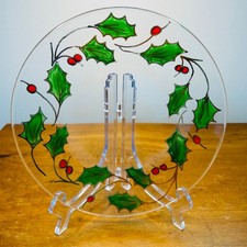 Hand-Painted Porcelain Cabinet Plate with Bluebird & Holly, Signed Lena Auila, 9 inch
