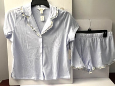 Laura Ashley Pink & White Gingham Shortie Pajama Set with Lace Trim, Size L — listing 5