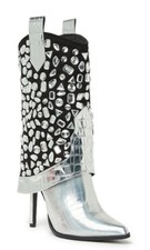 Lauren Lorraine Brianna-2 Rhinestone Pearl Embellished Faux-Fur Lace-Up Combat Boots, Black, Size 9 — listing 2