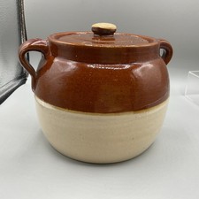Vintage Brown Glazed Stoneware Bean Pot with Double Handles — listing 6