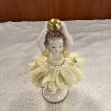 Vintage Dresden-Style Lace Porcelain Ballerina Rotating Music Box with Swiss Movement No visible porcelain mark, only the pape — listing 4