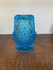 Vintage Blue Diamond-Point Pressed Glass Flared Vase — listing 2