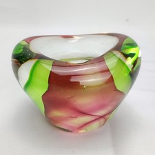 Hand-Blown Art Glass Bowl with White Cased Rim and Blue Swirl Interior — listing 4