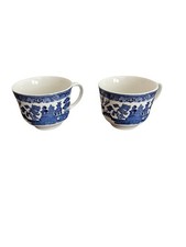 Mid-Century Blue & White Partial Tea Set - Teapot with Bamboo Handle, 4 Cups, Creamer & 2 Footed Compotes — listing 5