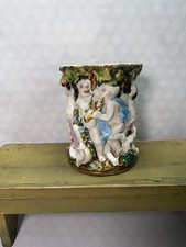 German Porcelain Cherub Figural Cornucopia Vase with Applied Flowers — listing 5