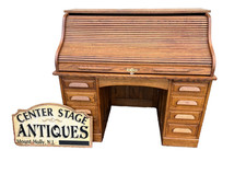 Antique Oak S-Roll Top Desk with Double Pedestal and Fitted Interior — listing 5