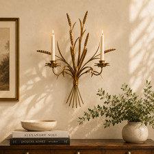 Vintage Italian Gilt Tole Wheat Sheaf Two-Light Wall Sconce — listing 2