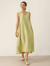 Pale Yellow Linen Sleeveless Maxi Dress with Matching Fringed Scarf, New with Tags — listing 2