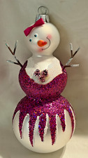 Blown Glass Snowman in Harlequin Stocking Christmas Ornament — listing 3
