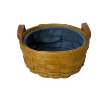 Longaberger Small Woven Basket with Leather Handle, Green/Red Trim, and Plastic Protector Insert — listing 4