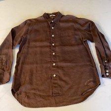 Tommy Bahama Relax Women's Linen Button-Up Shirt Size Large Taupe Roll-Tab Sleeves — listing 4