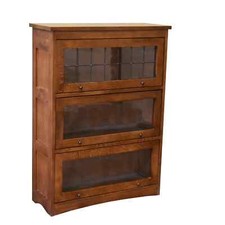 Antique Mission Oak 4-Stack Barrister Bookcase with Leaded Glass Mullion Doors — listing 2