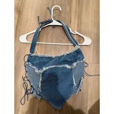 Cherry Mellow Rust Denim Bustier Crop Top, Size M