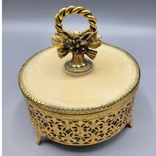Vintage Hollywood Regency Gold Filigree Lucite Powder Box / Vanity Jar with Lid — listing 2