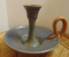 Studio Pottery Chamberstick Candle Holder with Applied Grape Cluster and Vine, Signed Piney Woods 1996 — listing 2