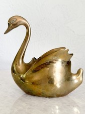 Pair of Vintage Brass Swan Planters / Figural Decor Statues — listing 5