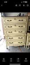 French Provincial Style Bedroom Set - Carved Pine Queen Bed, Nightstand, Armoire & Mirror — listing 6