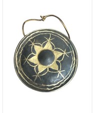 Vintage Thai Bronze Nipple Gong with Etched Sunburst Design, Wall-Hung on Rope — listing 4