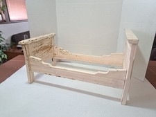 Vintage Hand-Painted Wooden Doll Bed with Scalloped Headboard — listing 3