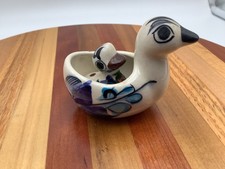 Vintage Mexican Tonala Folk Pottery Bud Vase with Hand-Painted Bird Motif — listing 3